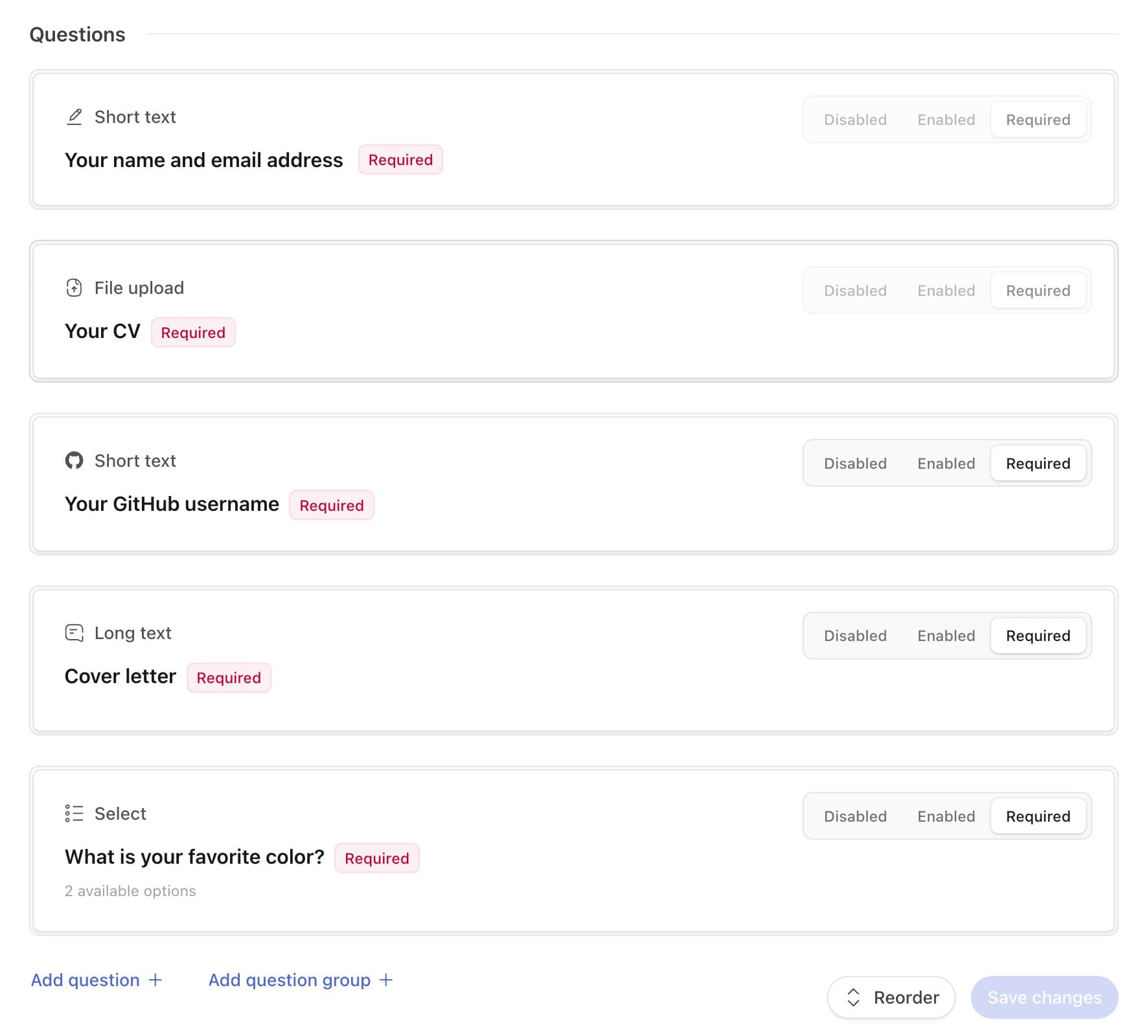 Screening questions configuration in Backrow